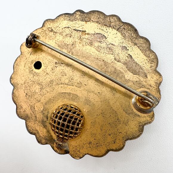 Gold Tone Floral Butterfly Brooch Likely Czech Art Glass Multi-Color c 1930s-40s - Picture 7 of 13